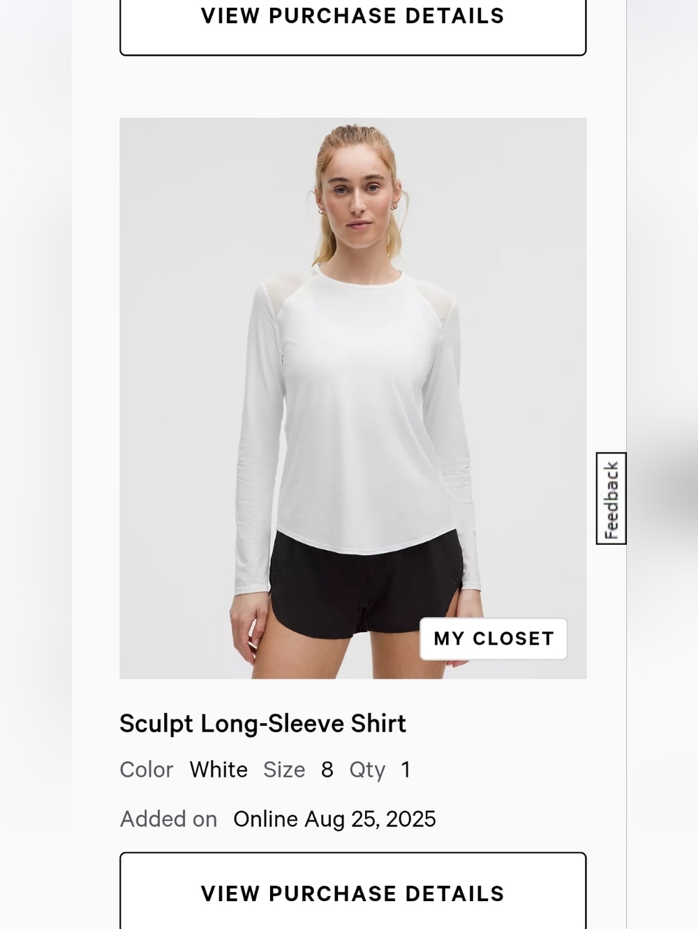 NWOT lululemon athletica White Long-Sleeve Sculpt Shirt
